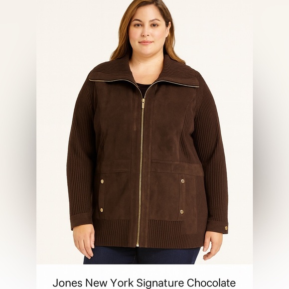 Jones New York Signature Woman Brown Zip Front Jacket Sweater – Size 3X - Picture 1 of 7